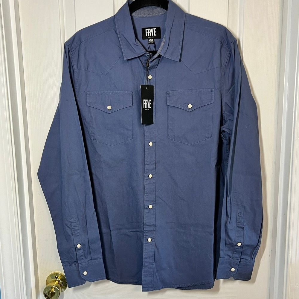 Frye Mens Indigo Retro Western Shirt Blue Long Sleeve Snap Front M 110045914